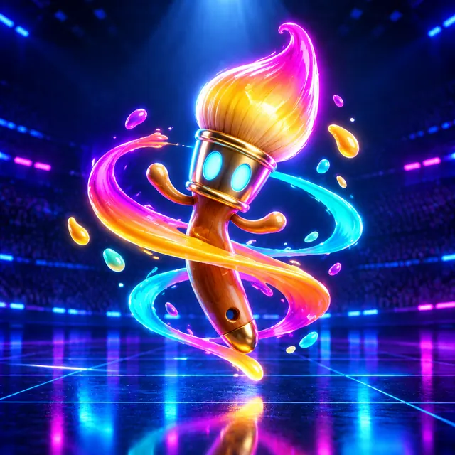 Muse team mascot: a paintbrush with swirls of color